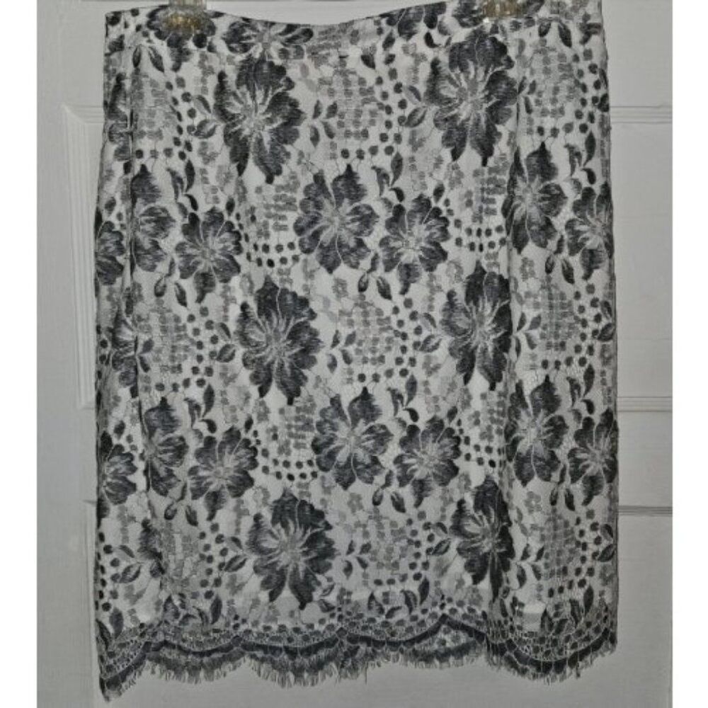 CREATION L Gray Floral Print Fully Lined Lace Skirt Ladies Size 10 - Picture 2 of 6
